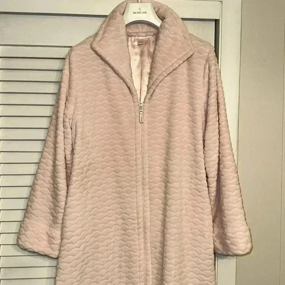 Oscar De La Renta Designer Lux Pink Sleepwear Zippered Collared Robe Lounge PJ M - Picture 3 of 9